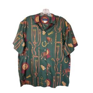 Breeches Vintage Green Button Down Equestrian Shirt Horse Riding Size Medium